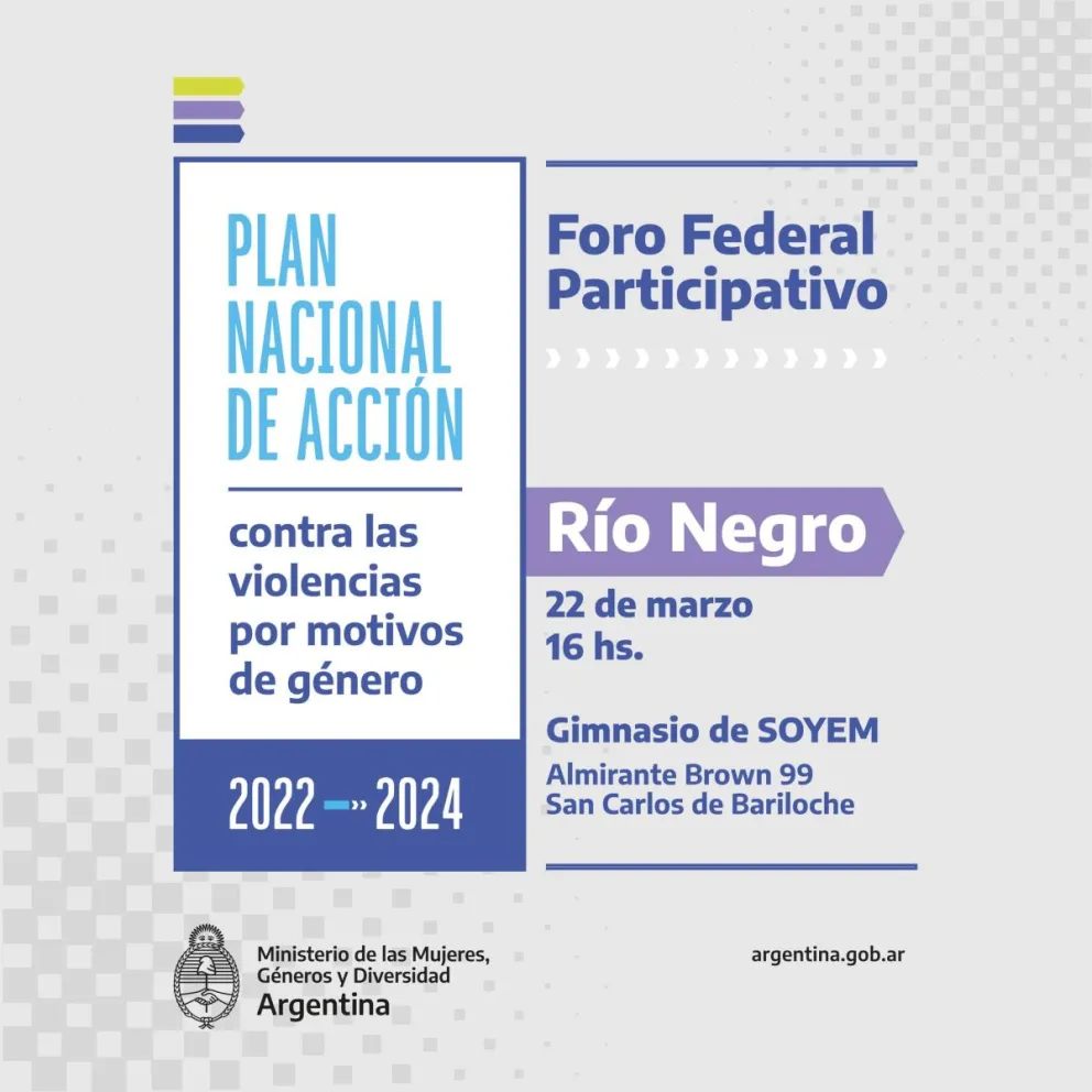 El Ministerio de las Mujeres, Géneros y Diversidad realizará un foro participativo en Bariloche